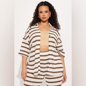 Striped Brown and White Lounge Resortwear Set |
